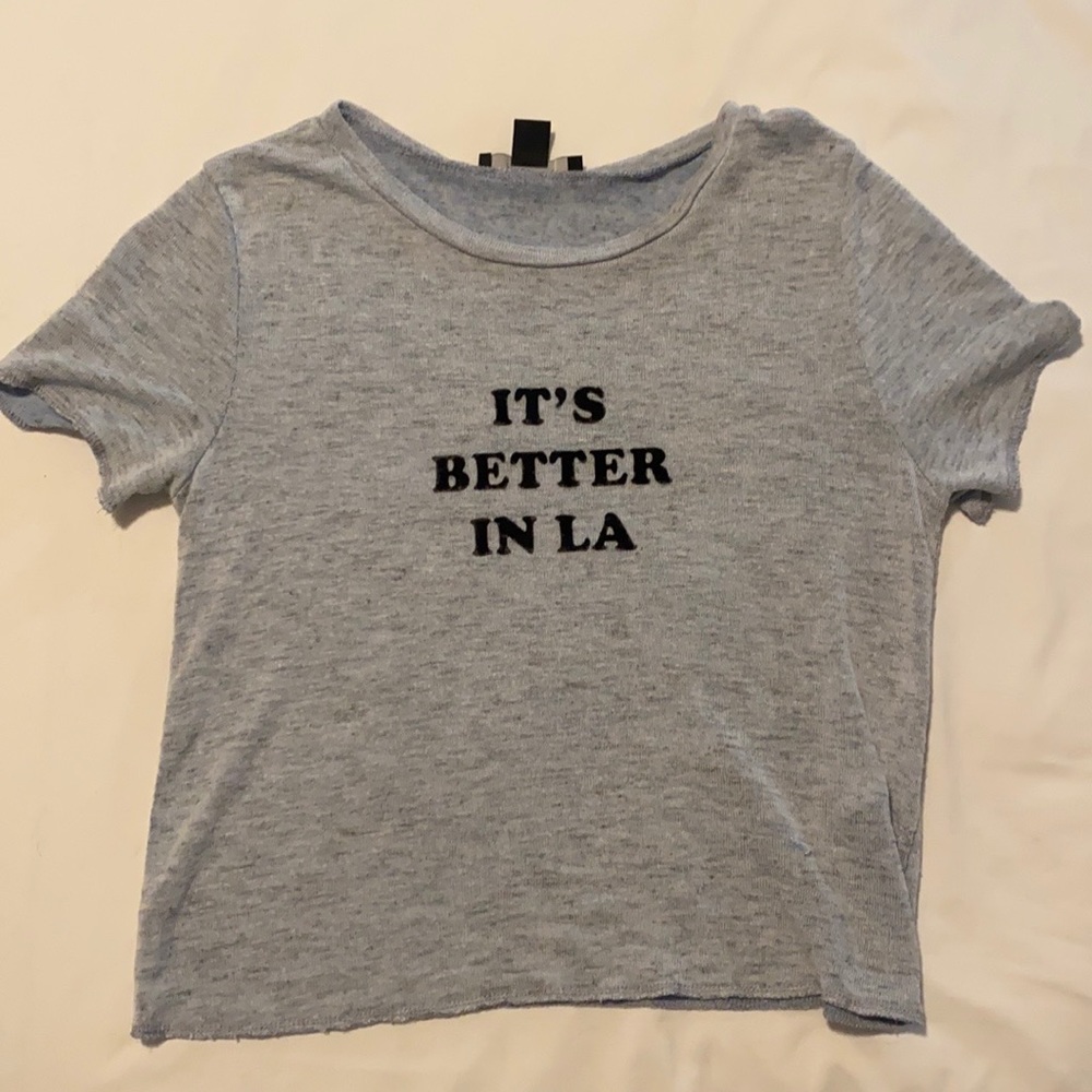 Gray lettered crop top